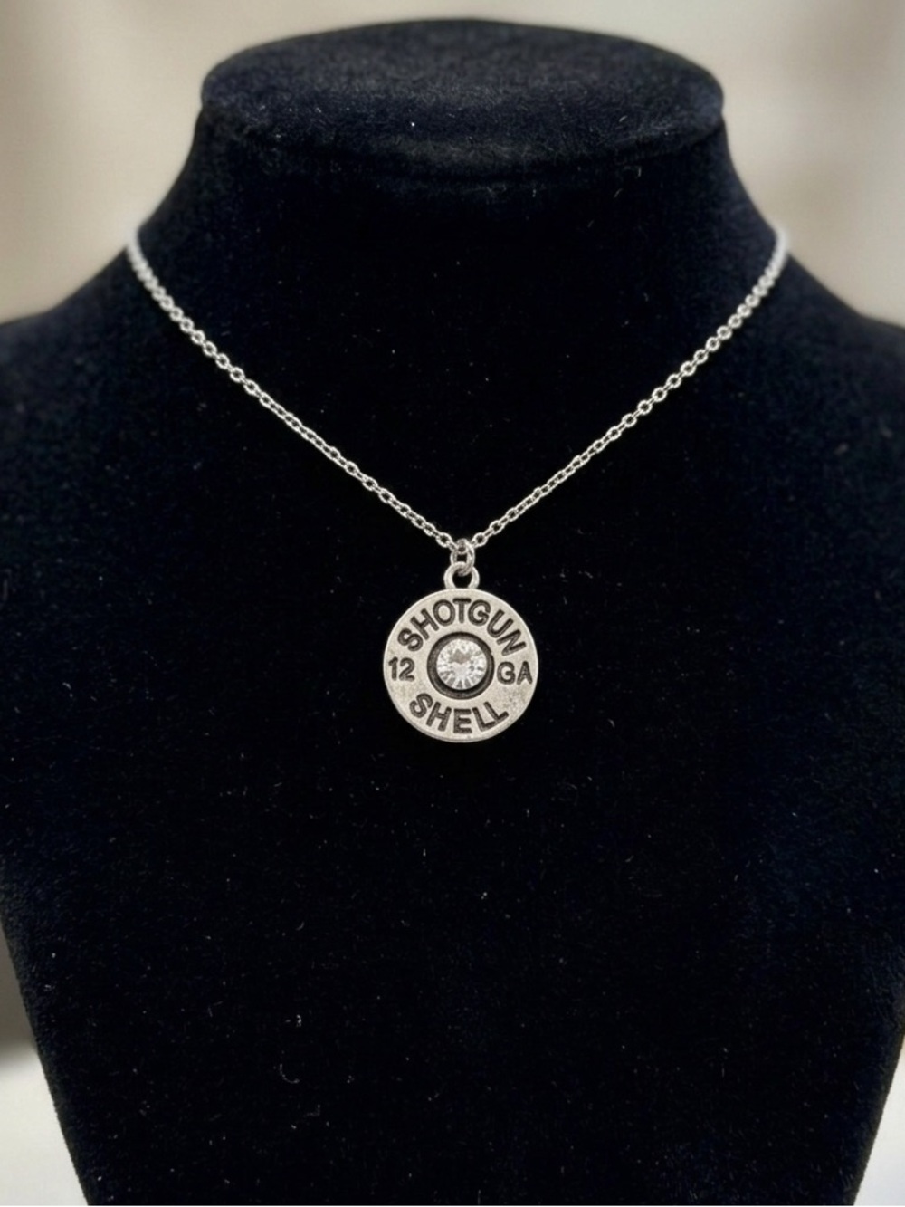 🧚🏻‍♀️ Silver Shotgun Shell Pendant Necklace with crystal 19-21”